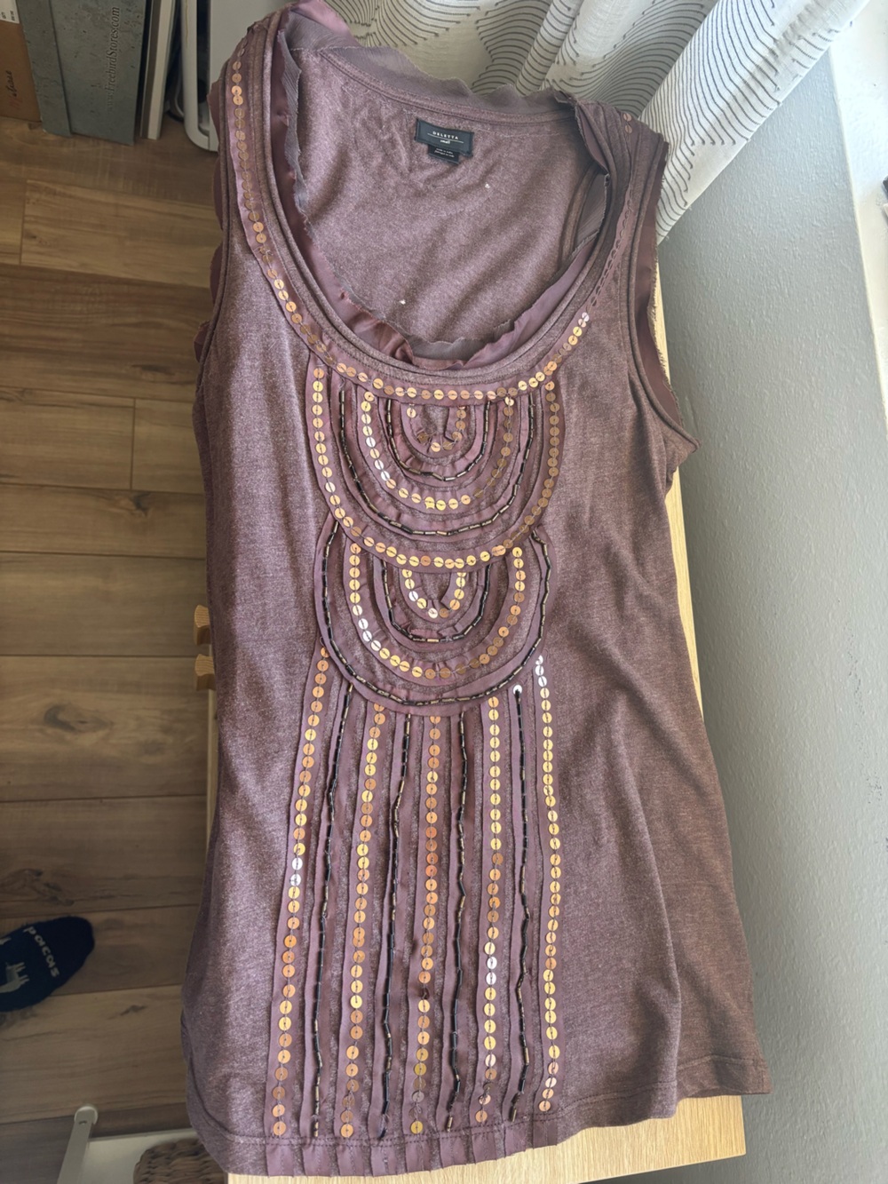 Deletta Mauve Heathered Top with Black Label
